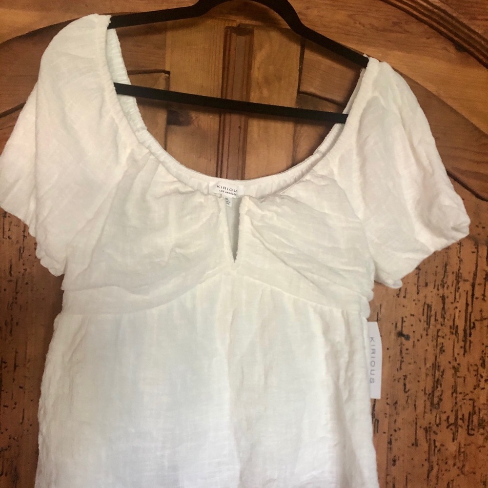 KIRIOU White Gauzy Summer Short Bubble Sleeve Top NWT Size XL